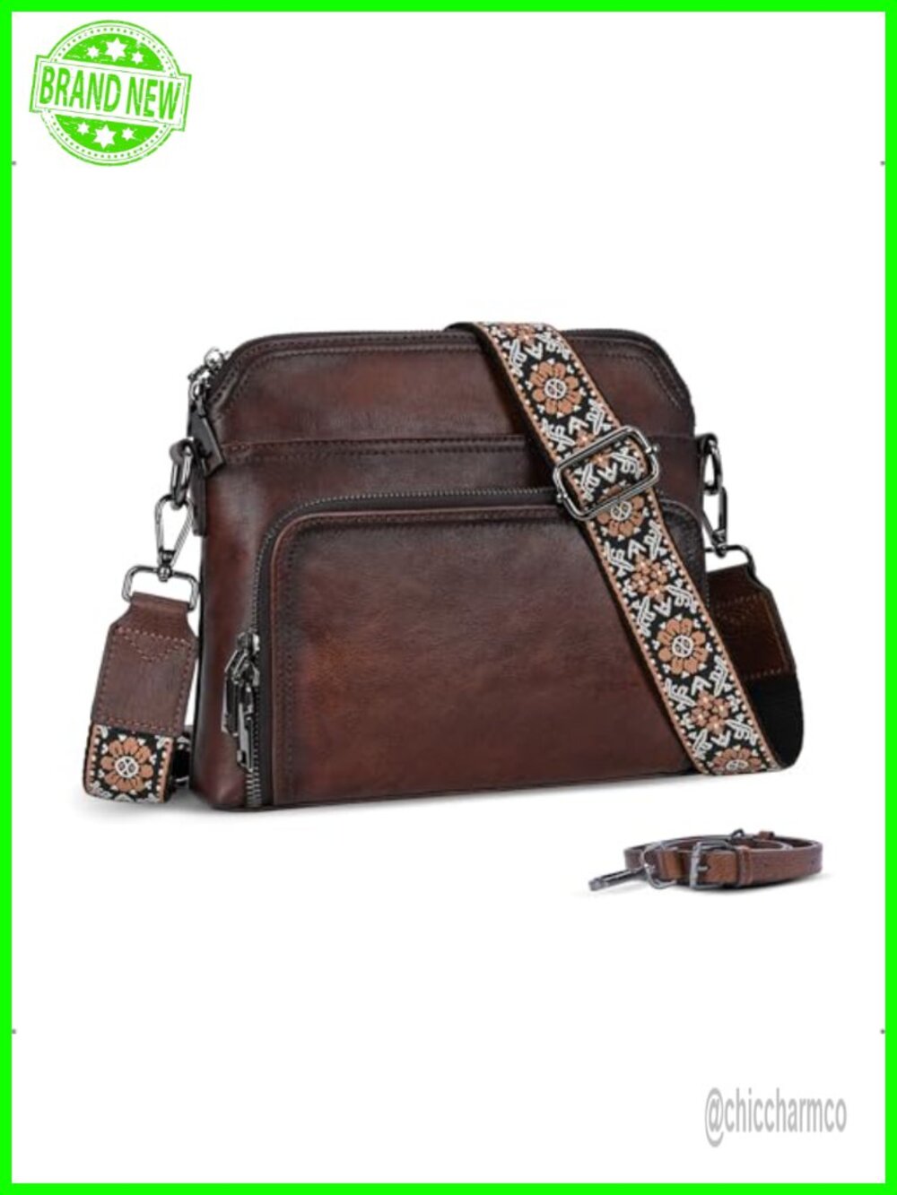 HESHE Leather Crossbody Bag Convertible Guitar Strap Hobo Shoulder Purse Satchel